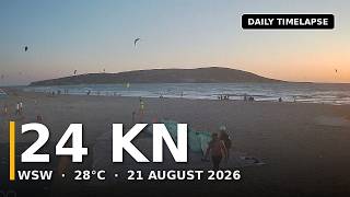 Prasonisi Kite Spot – 21 August 2026 – Daily Timelapse – 18.2-23.7 kn WSW · 28°C