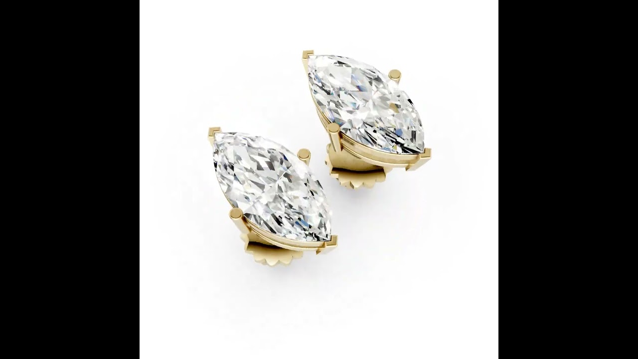 Marquise Cut Diamond Stud Earrings in Scalloped Basket Setting
