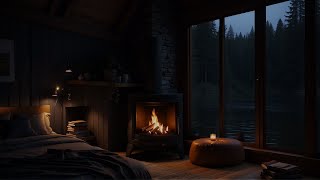 Cozy Cabin Ambience with Rain and Crackling Fireplace Help You Fall Asleep Instantly