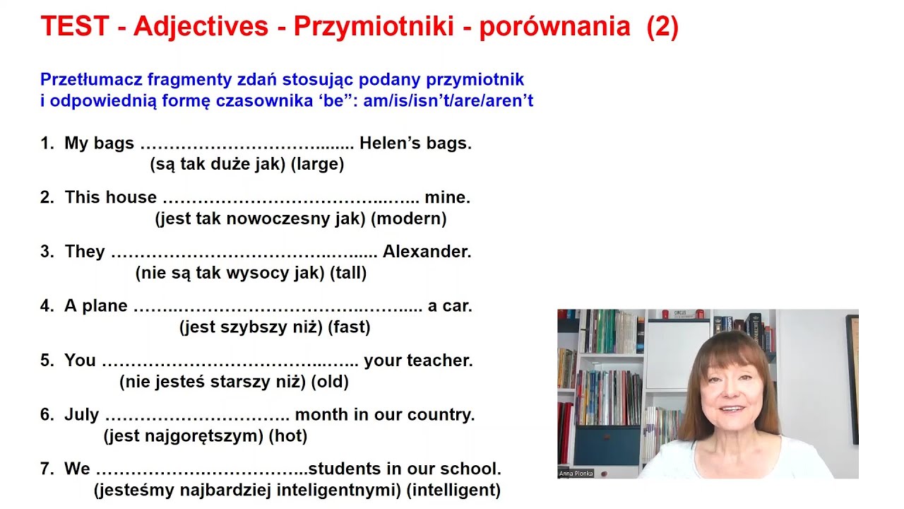 Sprawdzian Z Określania Przymiotników Kl 5 TEST - Przymiotnik - porównania - część 2 - YouTube