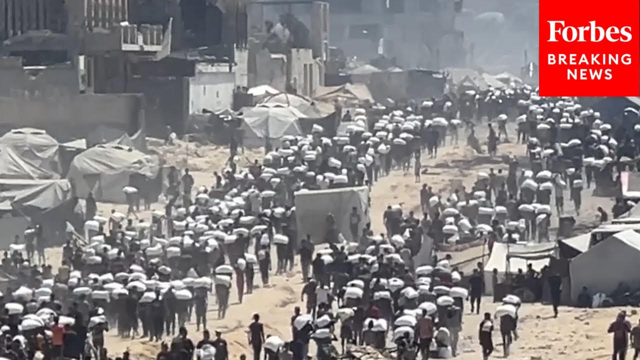 Thousands Of Palestinians Walk For Miles To Receive Bags Of Flour Amid Humanitarian Crisis In Gaza