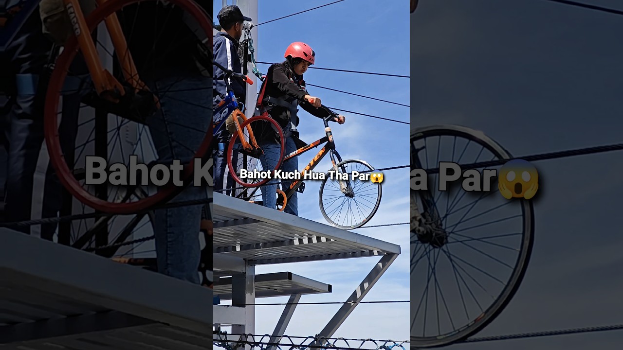 Thrilling Rope Cycling Adventure 👀😰 #shorts #ropecycling