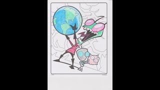 Coloring Book - Invader Zim and Gir - Nickelodeon - Prismacolor Pencils - Time lapse - Color with me