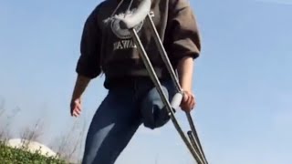 Apretty Girl With An Amputated Leg Walking With Crutches Running(2)#Amputee #Crutches#Walking