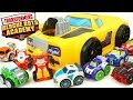 Transformers Rescue Bots Academy Flip Racers Huge Bumblebee Car Track Tower Case Hot Shot