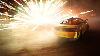 MUSTANG SMACKS SPECTATOR AND FIREWORK BLOWS UP!!! CRAZY BAY AREA SIDESHOW!!!