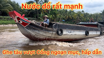 Nước đổ rất mạnh, ghe tàu vượt Cống tăng tốc ra khói đen, rất ngoạn mục, hấp dẫn.