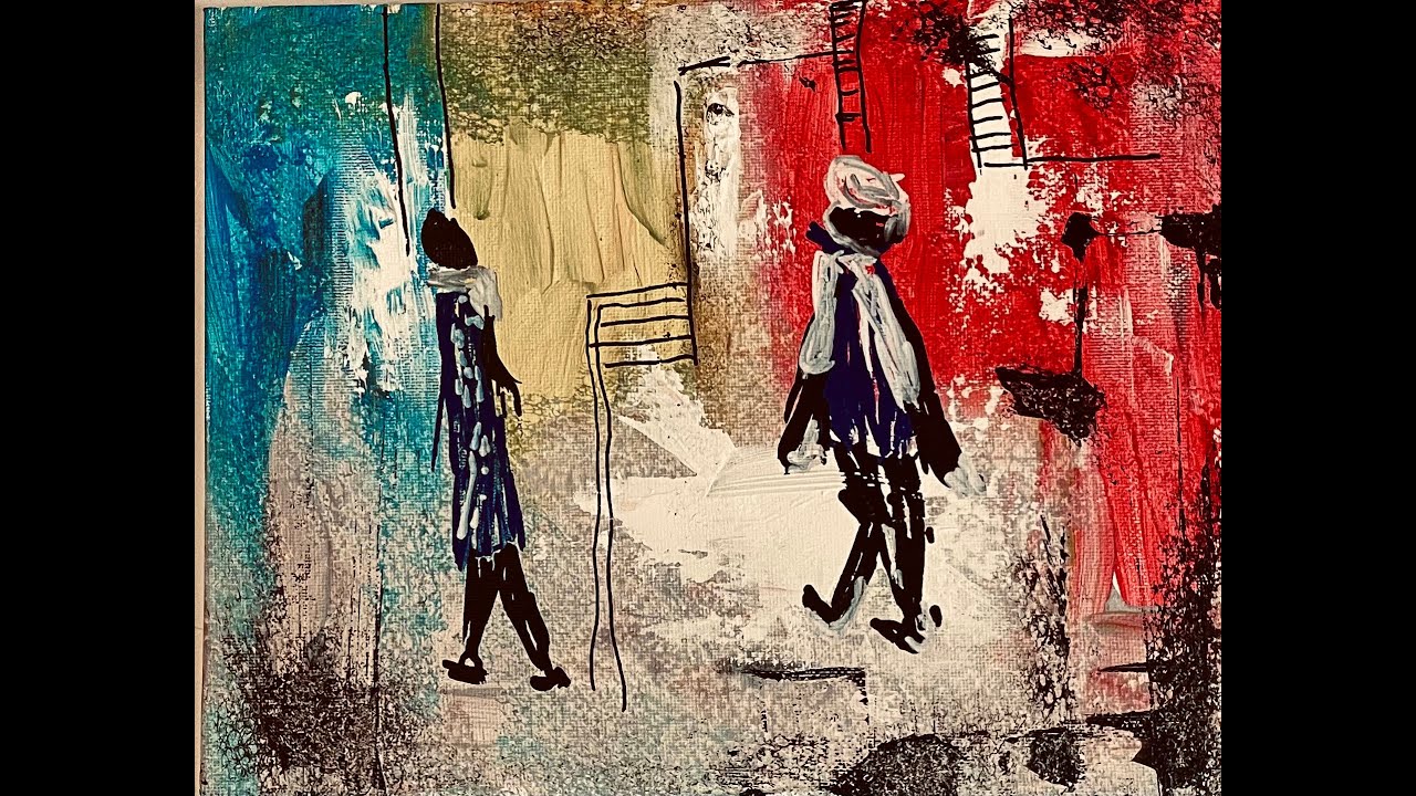 Abstract Acrylic Painting with Palette Knife , Brush and Sponge. Demonstration for Beginners