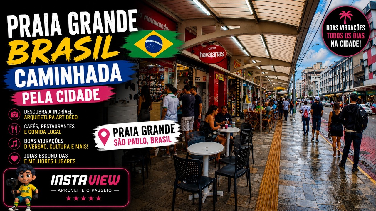 Entre no Clima de Praia Grande, Brasil 🇧🇷 | Caminhada em Primeira Pessoa
