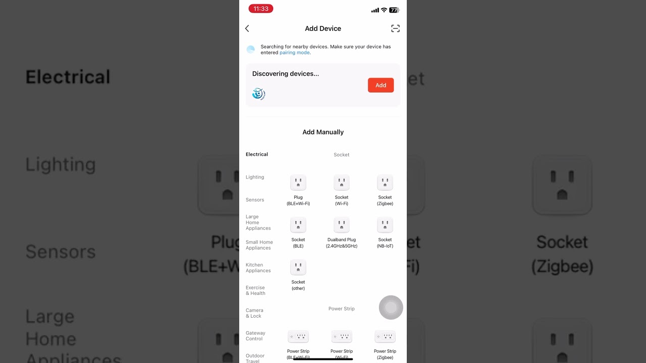Add Device on Tuya App