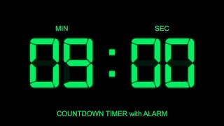 9 Minute Countdown Timer with Alarm on Start and Finish time , glowing Digital Clock Timer Free!