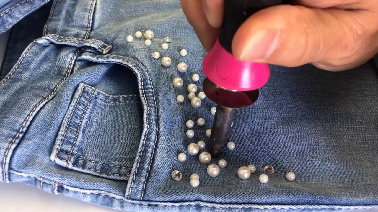 Pantalones con strass hotfix y perlas - YouTube