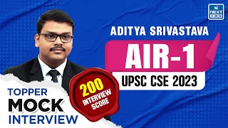 Aditya Srivastava Rank 1 IAS | UPSC 2023 Topper Mock Interview
