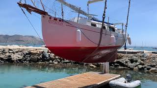 Splashing my new ( 1978 Flicka 20 ) boat Arielle for the first time