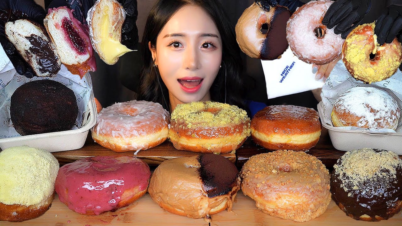 🍩 Сливочный Пончик ASMR МукбангㅣШоколад Десерт Арахисовое маслоㅣKorean Mukbang Dessert