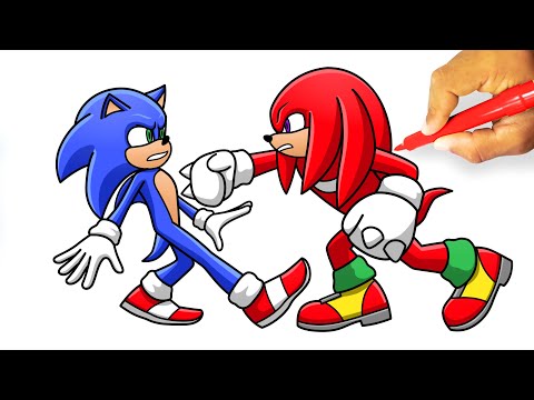 How to DRAW SONIC fighting with KNUCKLES - Sonic 2 Movie