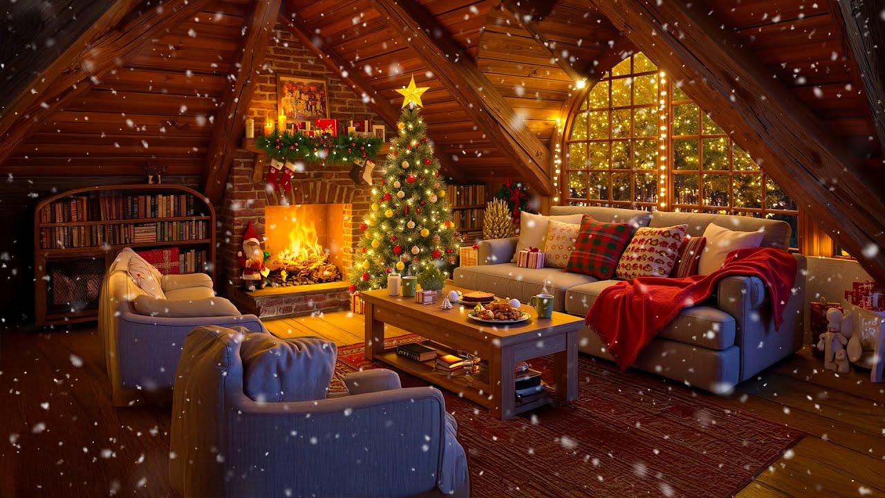 4k Cozy Christmas Music with Fireplace🔥Soothing Christmas Ambience 🎄 ...