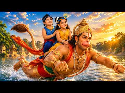 बाल कान्हा और दाऊ को हनुमान जी अपने पीठ पर बैठकर नदी पर कराये | यशोमतीमैय्याकेनंदलाला