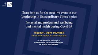 Personal and professional wellbeing and mental health during Covid-19