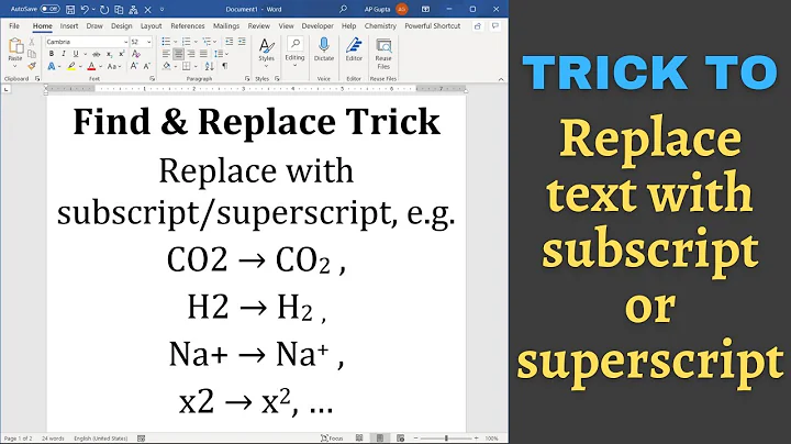 Ms Word trick to replace text with subscript or superscript [2022]