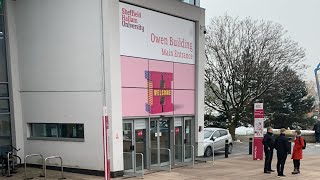 Walking through Sheffield Hallam University in Snow | Owen Building | Adsetts Library | City Campus