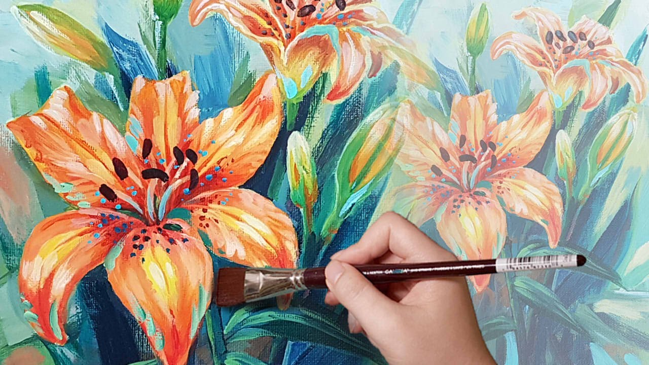 How to paint Orange Daylily / Acrylic painting for beginner/ Easy