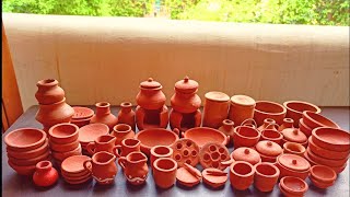 Traditional Terracotta Clay Kitchen Set | Utensils | Miniature Clay kitchen Set | Mitti ke bartan