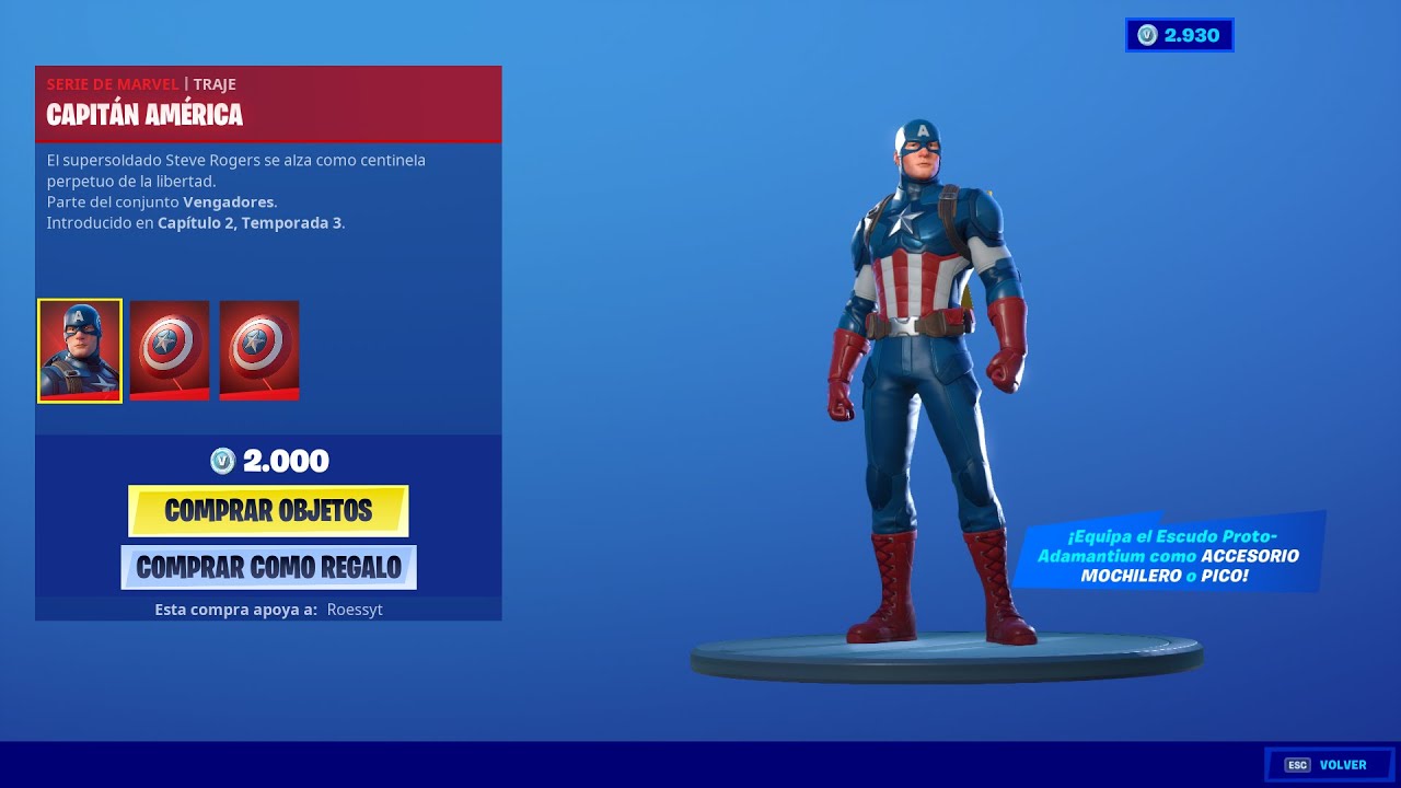 NUEVA SKIN *CAPITAN AMERICA* (Escudo, Mochila y Gesto) NUEVA TIENDA  FORTNITE HOY [03/072020]-RoEssYT - YouTube