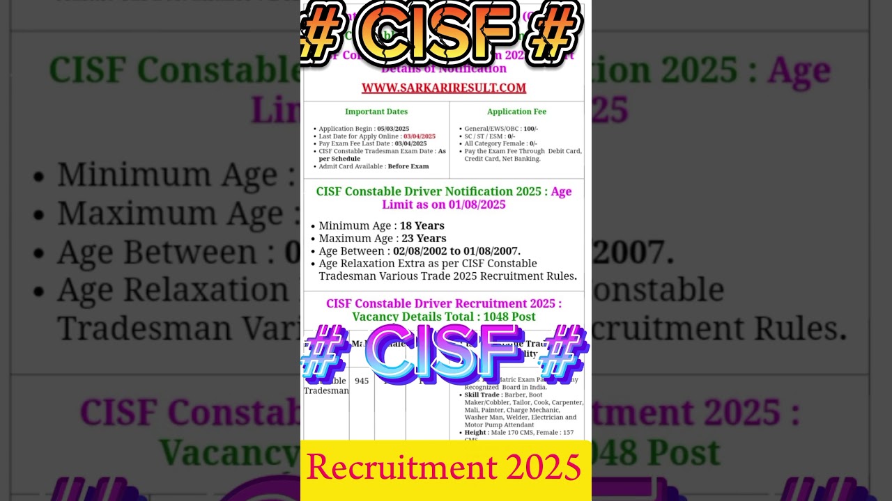 CISF Constable Driver Recruitment 2025 
