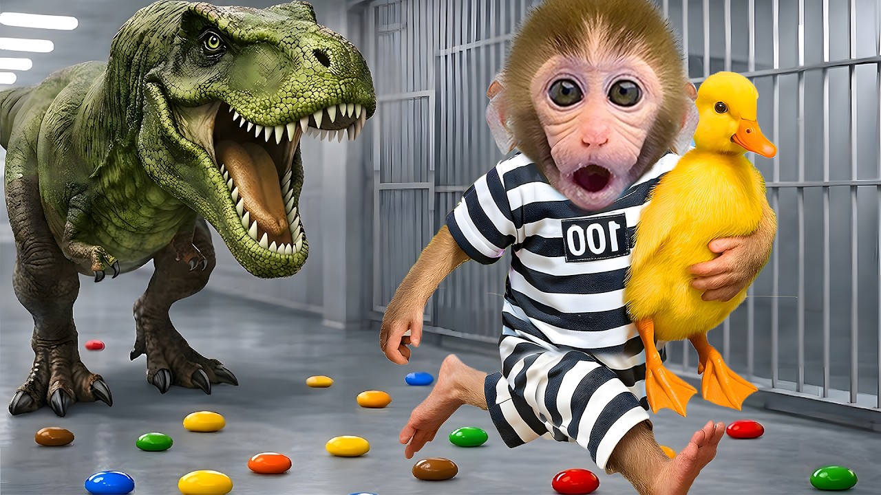 Bebé Mono rescata al patito del dinosaurio suelto en el parque ¡Qué emocionante y divertido!