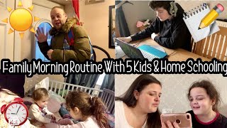 Family morning routine with 5 kids \& homeschooling