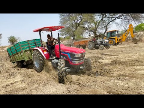 Mahindra Arjun Novo and Eicher 242 Tractor Stunt Gone wrong Trolley Pushed by JCB 3dx