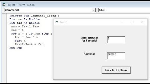 VB 6.0 Factorial Program | VB program solved