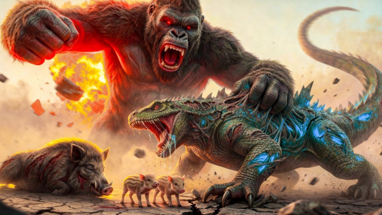 King Kong vs Mutant Lizard: Saving the Wild Boar Family | King Kong Movie