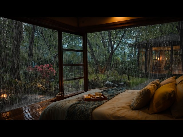 Heavy Rain Sounds in Luxury Ryokan 🌧️ Rainy Warm Greenhouse