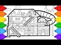 Glitter house coloring and drawing for kids  how to draw a glitter house coloring page