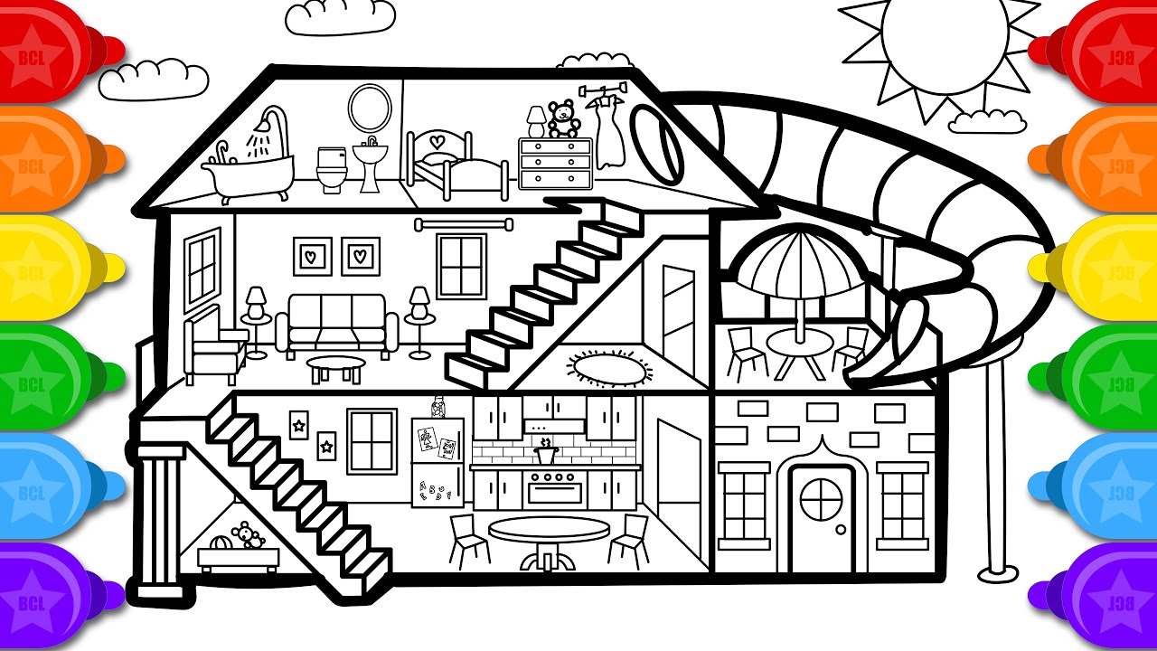 Download Glitter House Coloring and Drawing for kids | How to draw ...