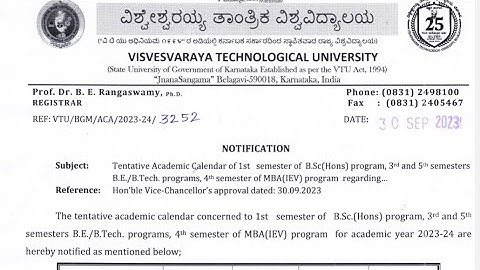 VTU | Academic Calendar of 1st semester of B.Sc program, 3rd and 5th B.E./B.Tech. programs, 4th MBA
