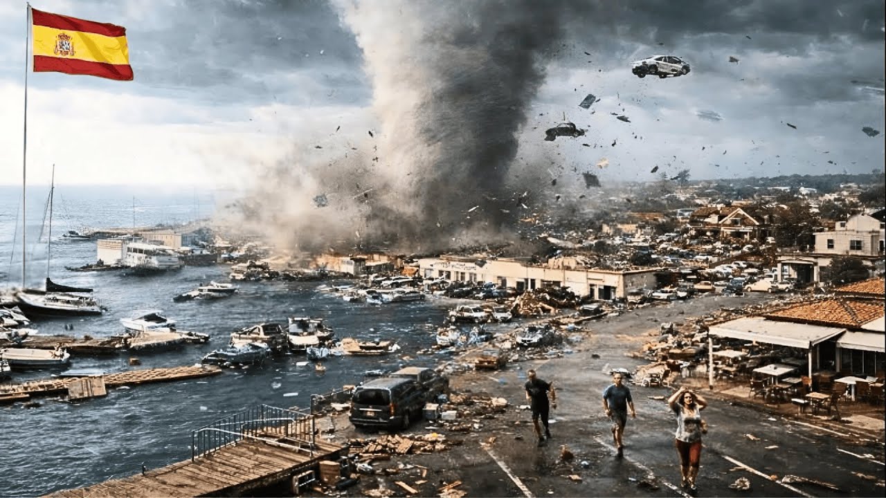 Хаос в Мурсии, Испания! Мощный торнадо обрушился на Пуэрто-де-Масаррон, порт и набережная разрушены.