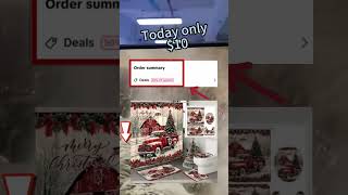 Farmhouse Country Christmas Shower Curtain Set | Bathroom Decor with Hooks