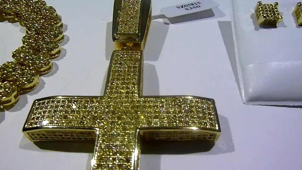 LEMONADE COMBO 7 Lab Made YELLOW Diamond "Cluster Chain+Convex Cross