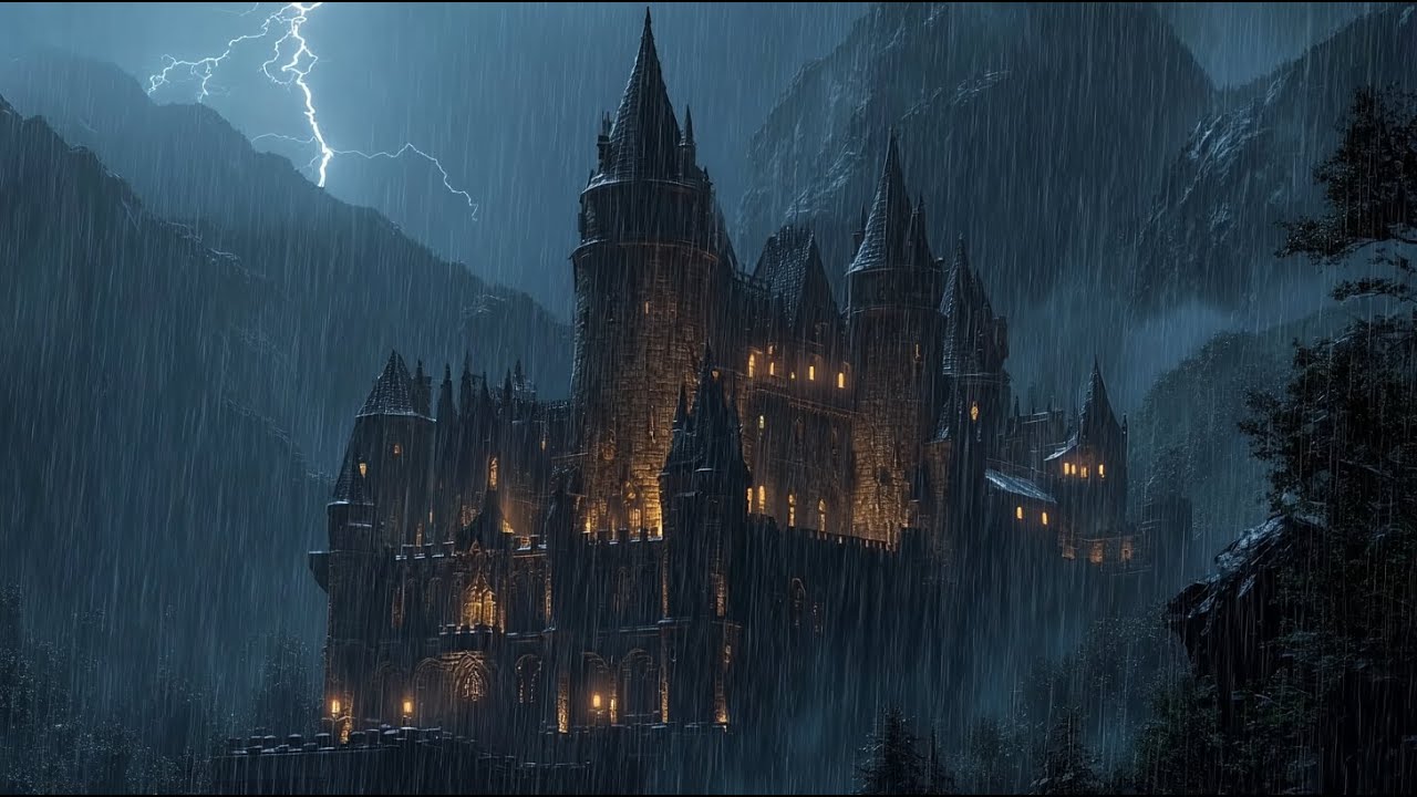 Gothic Castle Rain & Thunder ⚡ Dark Fantasy Ambience for Sleep, Study, Relaxation | Heavy Storm