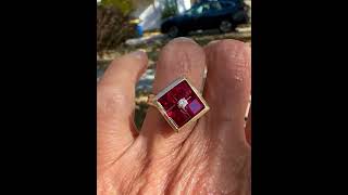 Vintage 14K Gold Diamond Solitaire Emerald Cut Ruby Ring