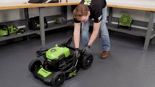 Assembling your Greenworks 20/21 Push Lawn Mower - Folding Handles with 90° Lock Knobs