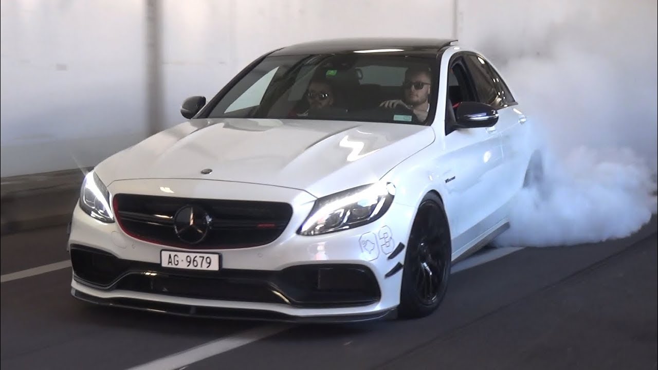 Tuned Mercedes C63 Amg In Monaco Burnouts Loud Exhaust Sounds Youtube