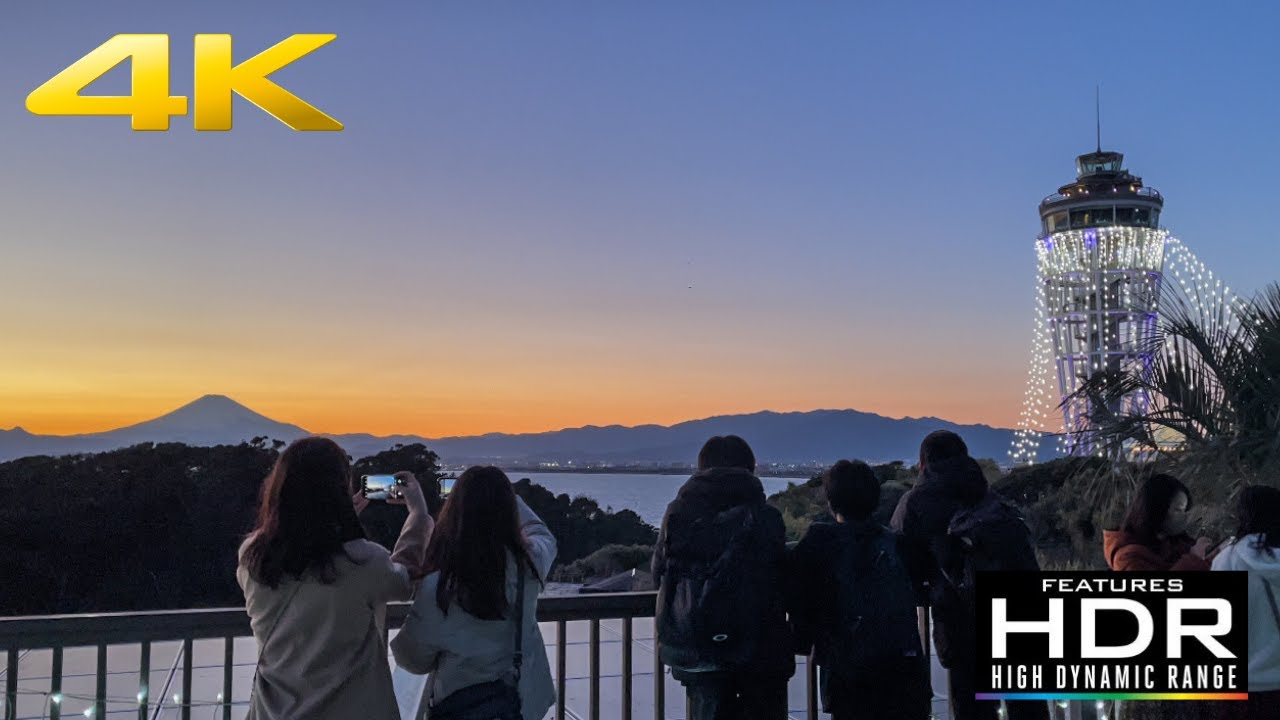 🏝️ [4K HDR] Sunset Walk In Enoshima Island | Nakamise Street, Enoshima Shrine And Mt Fuji View 🌅