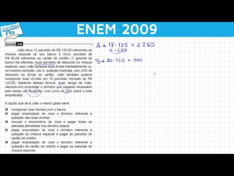 ENEM 2009 Matemática #43 - Matemática Financeira, Dívida e Porcentagem