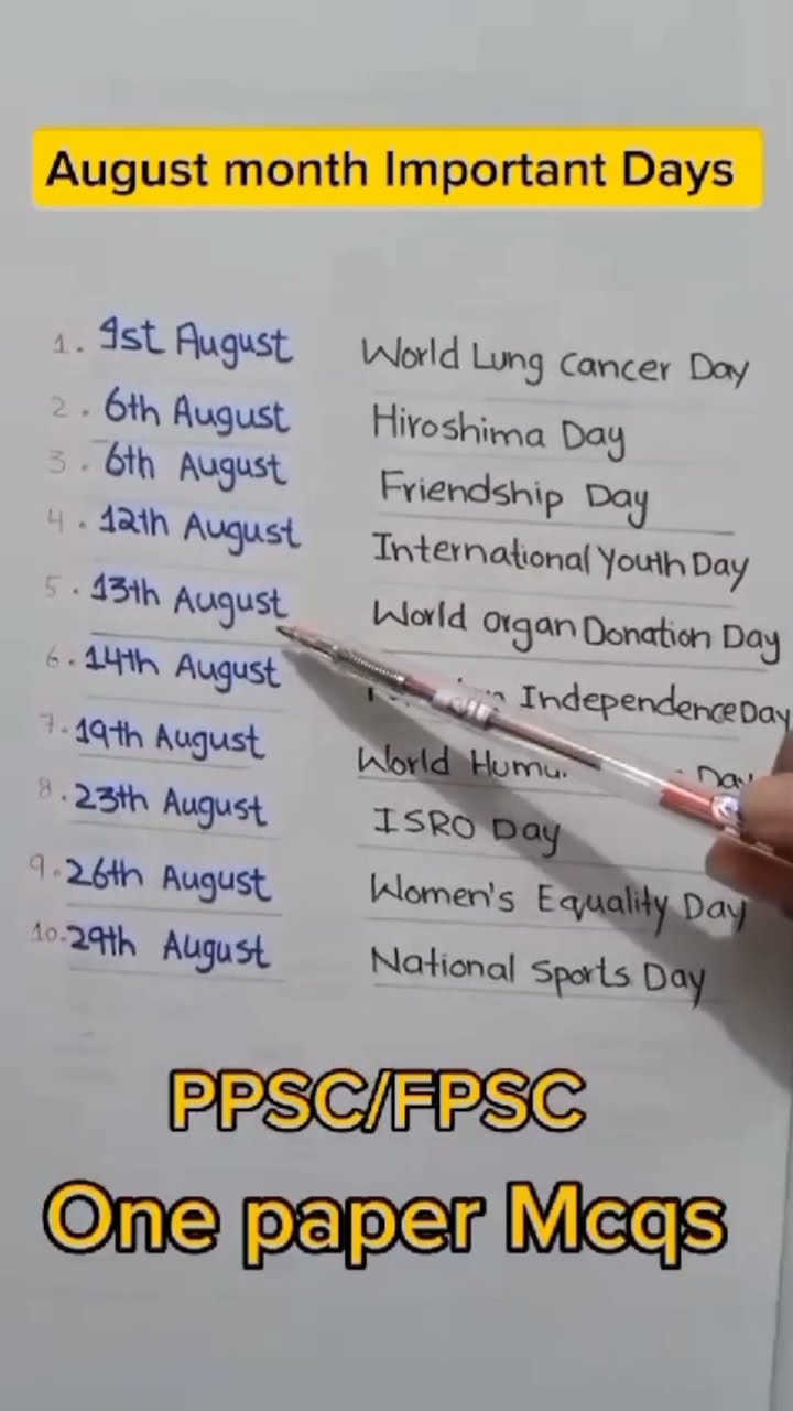 August month important days important days of august month 2024 youtube