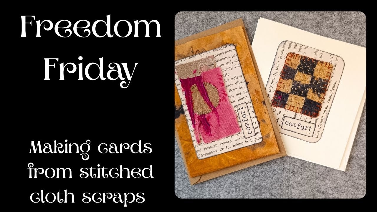 Making greetings cards using little Slowstitch pieces 