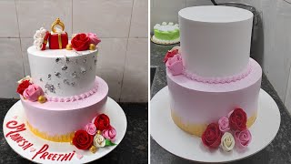 Satisfying and Easy Two Tire Engagement Ceremony Cake |Two Step Flowers Engagement Cake Recipe
